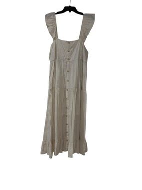 Blu Pepper Cream Button-Front Maxi Dress with Ruffled Straps